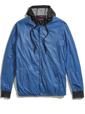 Jackthreads “Coach’s” Jacket - Lightweight Blue Hooded Windbreaker